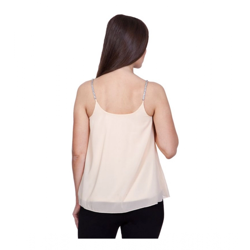 Spherevant Women's Polyester Solid Shoulder Straps Regular Top (Beige) - Image 2