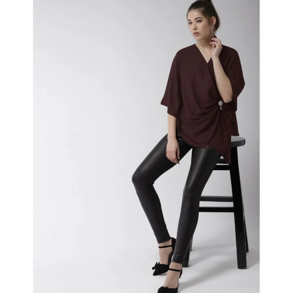 Spherevant Women's Polyester Solid Cape Sleeve Top (Maroon) - Image 2