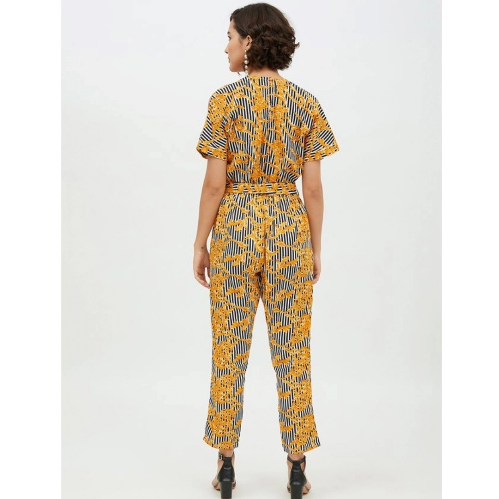 Spherevant Women's Polyester Printed Half Sleeve Long Jumpsuit (Yellow) - Image 2