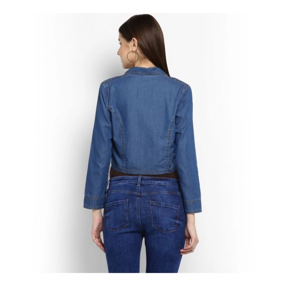 Spherevant Women's Denim Solid 3-4th Sleeves Shrug (Blue) - Image 2