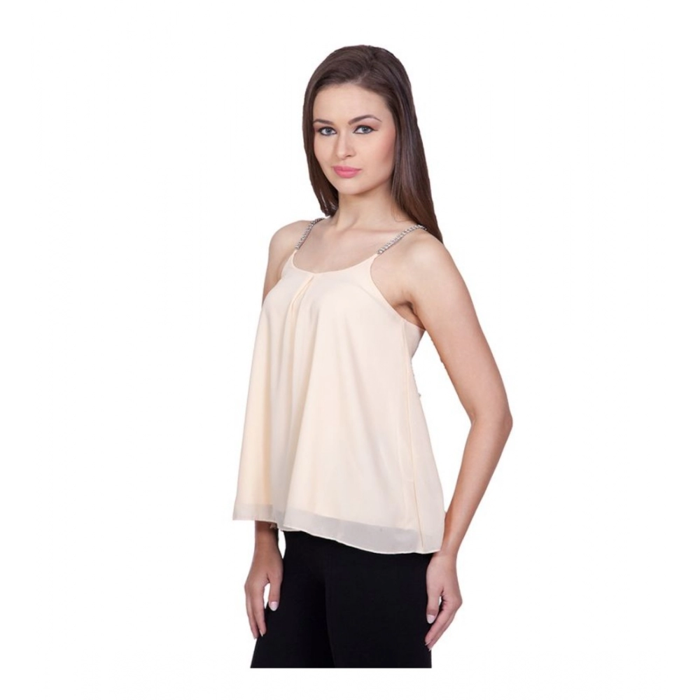 Spherevant Women's Polyester Solid Shoulder Straps Regular Top (Beige) - Image 5