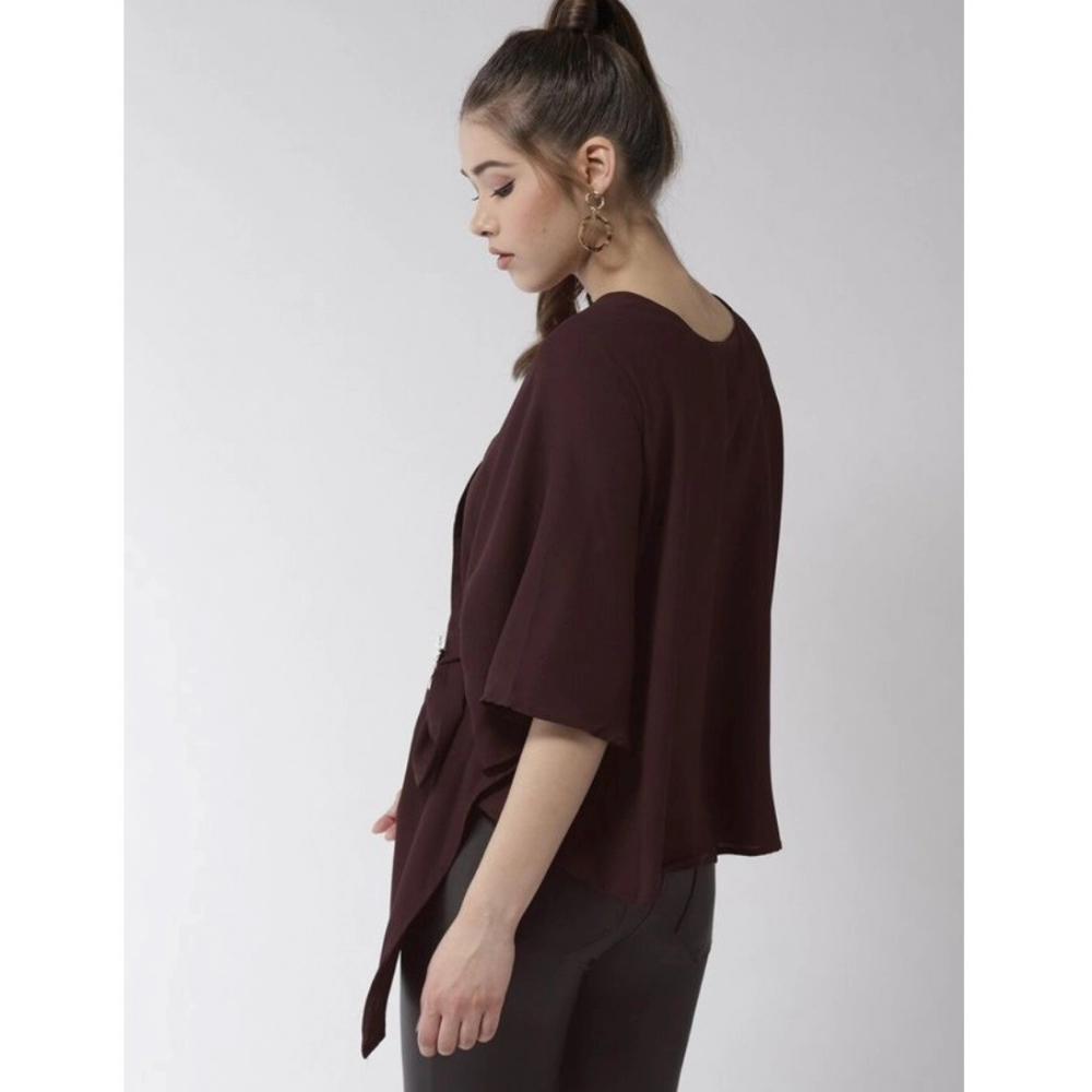 Spherevant Women's Polyester Solid Cape Sleeve Top (Maroon) - Image 3