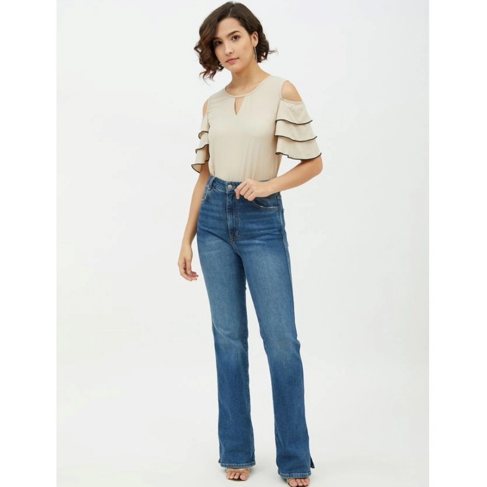 Spherevant Women's Polyester Tiered Cold Shoulder Top (Beige) - Image 3