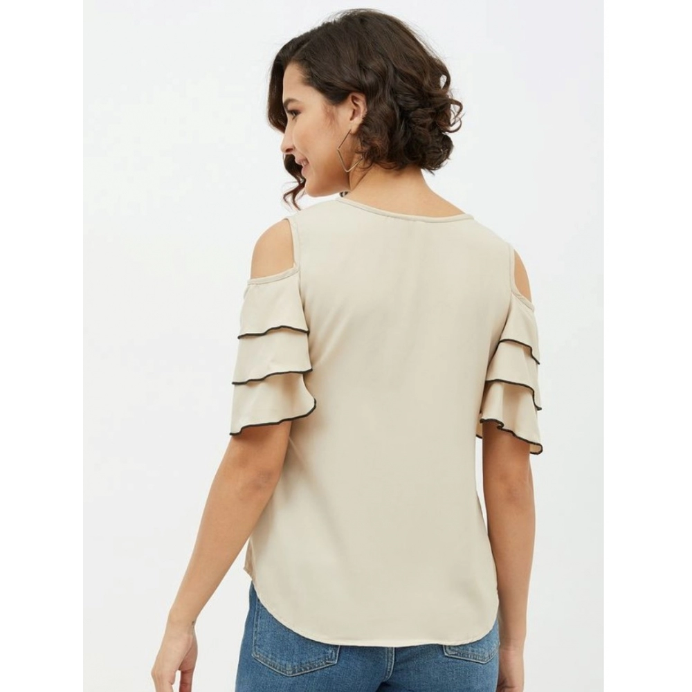 Spherevant Women's Polyester Tiered Cold Shoulder Top (Beige) - Image 2