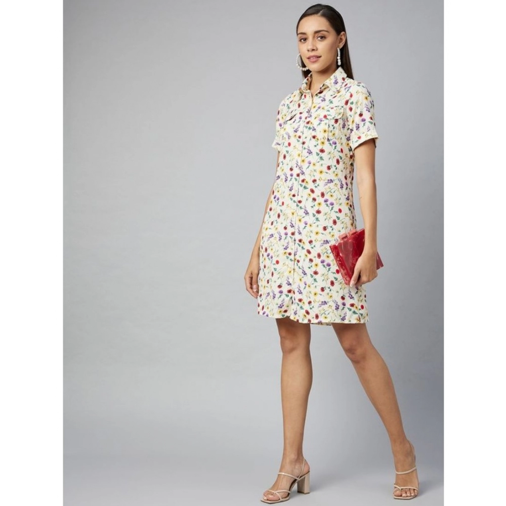 Spherevant Women's Polyester Floral Short Sleeve Above Knee Dress (Multicolor) - Image 3