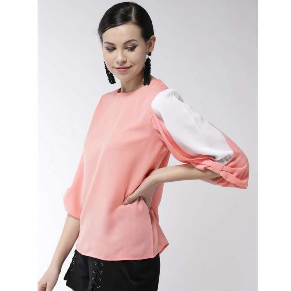 Spherevant Women's Polyester Colour Block Slit Sleeve Top (Pink) - Image 5
