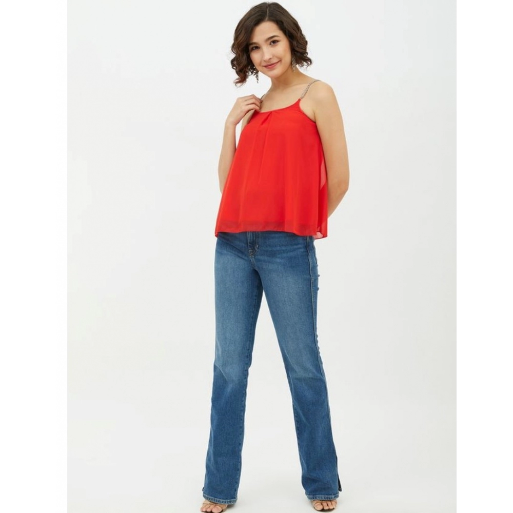 Spherevant Women's Polyester Embellished Shoulder Straps Top (Red) - Image 3
