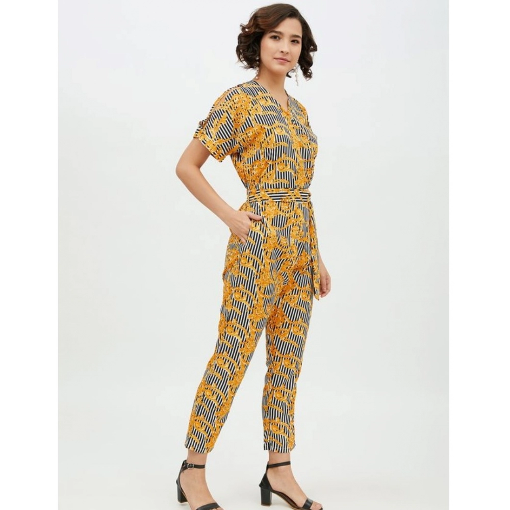 Spherevant Women's Polyester Printed Half Sleeve Long Jumpsuit (Yellow) - Image 5
