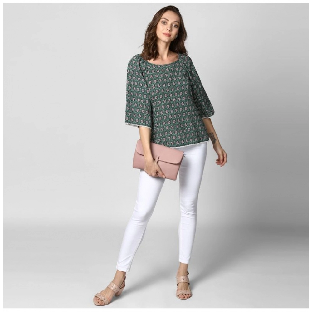 Spherevant Women's Polyester Printed 3-4th Sleeves Top (Green) - Image 3
