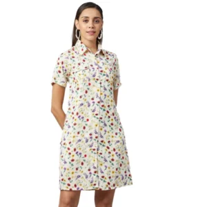 Spherevant Women's Polyester Floral Short Sleeve Above Knee Dress (Multicolor)