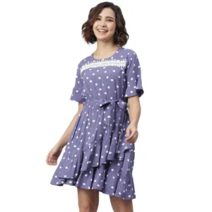 Spherevant Women's Polyester Polka Bell Sleeve Above Knee Dress (Lavender)