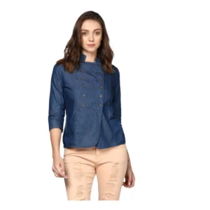 Spherevant Women's Denim Solid 3-4th Sleeves Top (Blue)