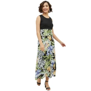 Spherevant Women's Rayon Floral Sleeveless Calf-length Dress (Multicolor)