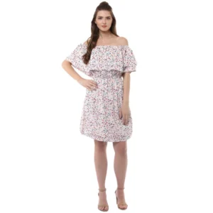 Spherevant Women's Rayon Floral Half Sleeve Above Knee Dress (Multicolor)