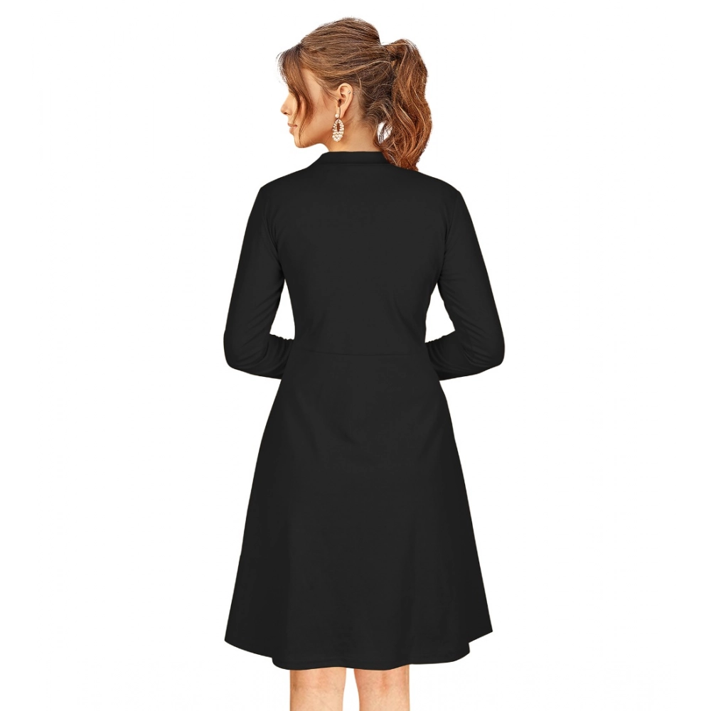 Spherevant Women's Knitting stretchable Solid Round Neck Full Sleeve Dress (Black) - Image 2