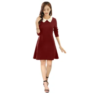 Spherevant Women's Polyester Solid Collar 3-4th Dress (Maroon)