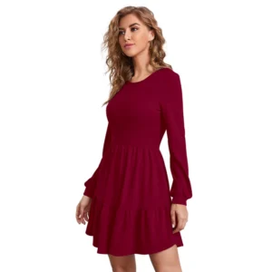 Spherevant Women's Knitting stretchable Solid Round Neck Full Sleeve Dress (Maroon)