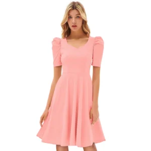 Spherevant Women's Knitting stretchable Solid V Neck Cap Sleeve Dress (Peach)