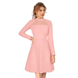 Spherevant Women's Knitting stretchable Solid Round Neck Full Sleeve Dress (Peach)