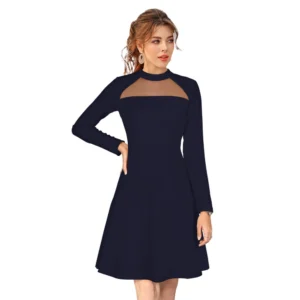 Spherevant Women's Knitting stretchable Solid Round Neck Full Sleeve Dress (Blue)