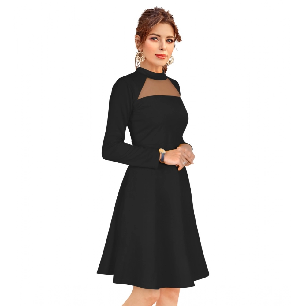 Spherevant Women's Knitting stretchable Solid Round Neck Full Sleeve Dress (Black) - Image 3