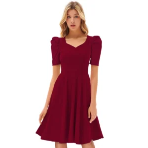 Spherevant Women's Knitting stretchable Solid V Neck Cap Sleeve Dress (Maroon)