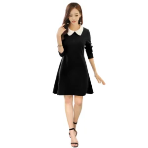 Spherevant Women's Polyester Solid Collar 3-4th Dress (Black)