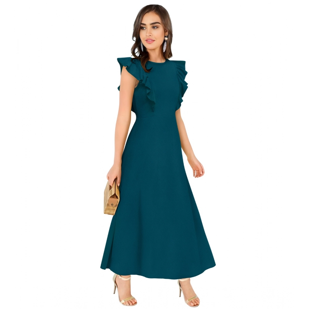 Spherevant Women's Knitting stretchable Solid Round Neck Ruffled Sleeve Dress (Morpich) - Image 3