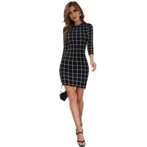 Spherevant Women's Polyester Solid High Neck Full Sleeve Dress (Black)