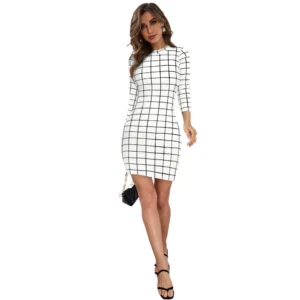 Spherevant Women's Polyester Solid High Neck Full Sleeve Dress (White)