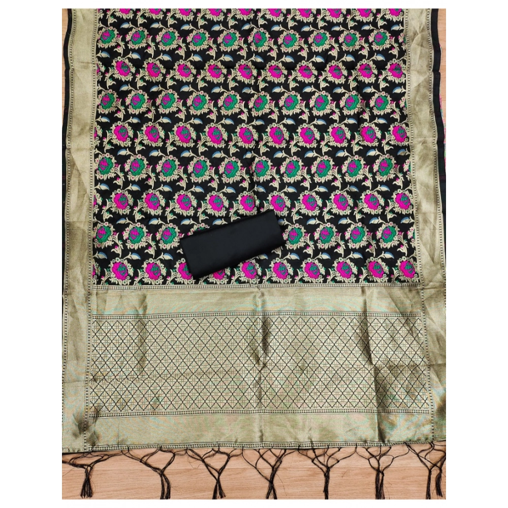 Spherevant Women's Banarasi Silk Printed Unstitched Salwar Suit Material With Dupatta (Black, 3Mtrs) - Image 3