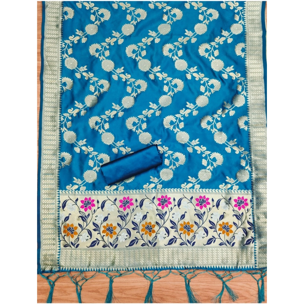 Spherevant Women's Banarasi Silk Printed Unstitched Salwar Suit Material With Dupatta (Blue, 3Mtrs) - Image 2