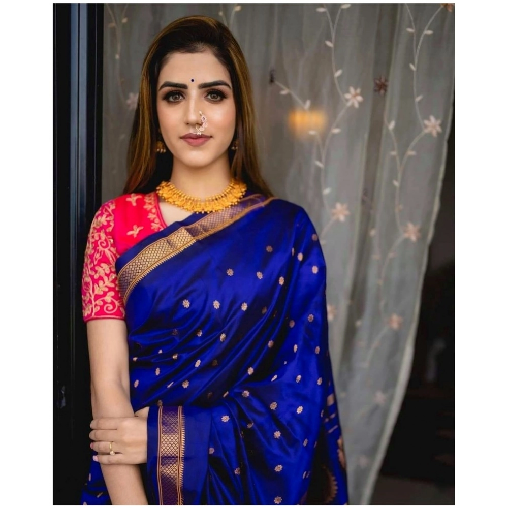 Spherevant Women's Silk Printed Saree With Unstitched Blouse 5.5Mtr (Blue) - Image 2