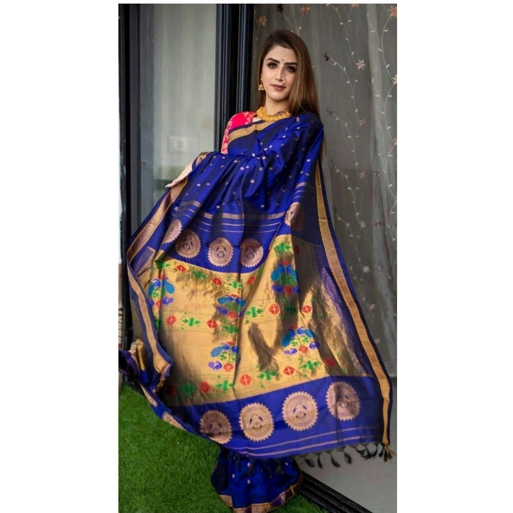 Spherevant Women's Silk Printed Saree With Unstitched Blouse 5.5Mtr (Blue) - Image 3