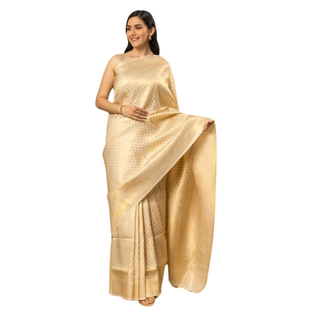 Spherevant Women's Silk Printed Saree With Unstitched Blouse 5.5Mtr (Gold)