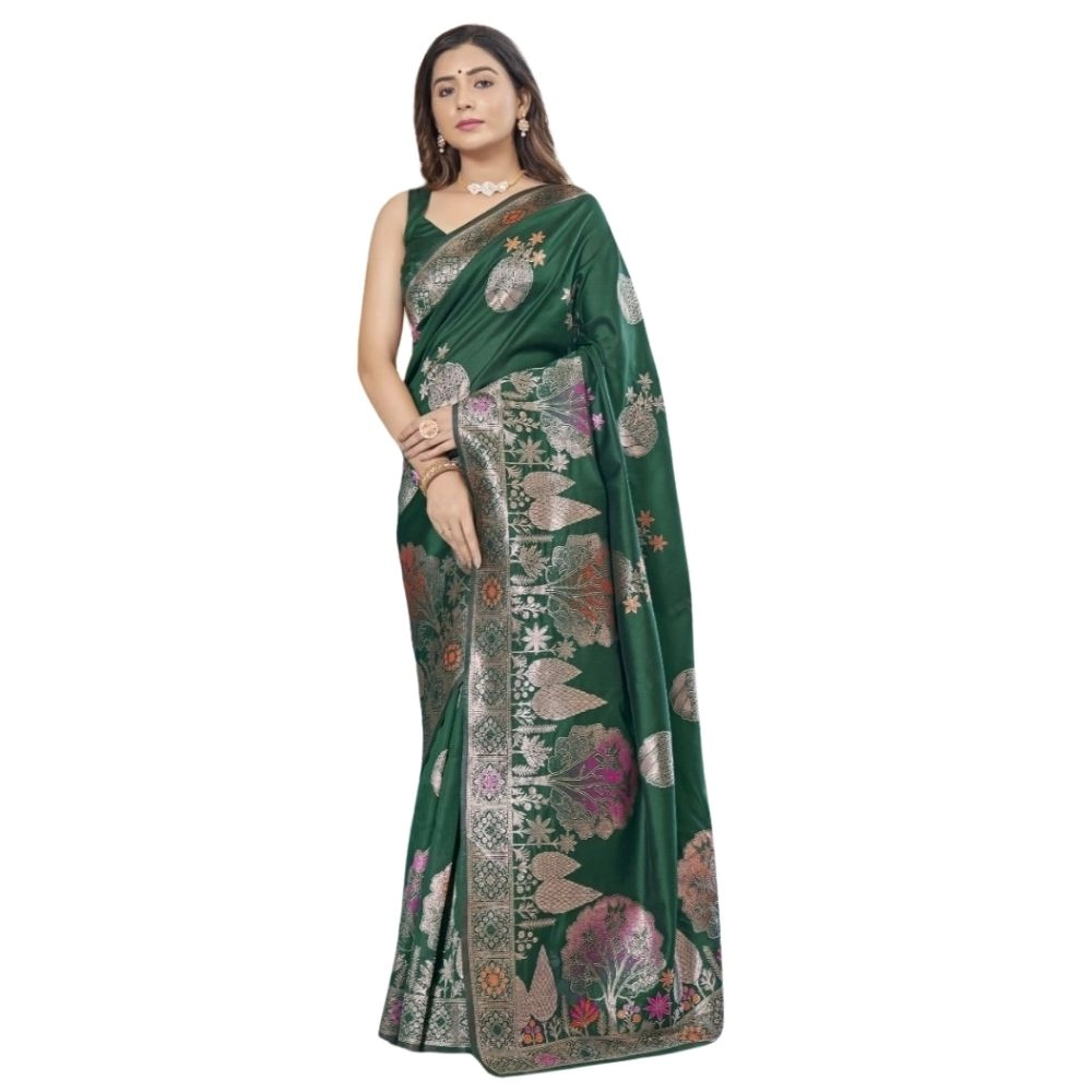 Spherevant Women's Silk Printed Saree With Unstitched Blouse 5.5Mtr (Green)