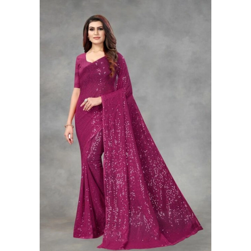 Spherevant Women's Georgette Embellished Sequnece Bollywood Saree With Unstitched Blouse 5.5Mtr (Purple)