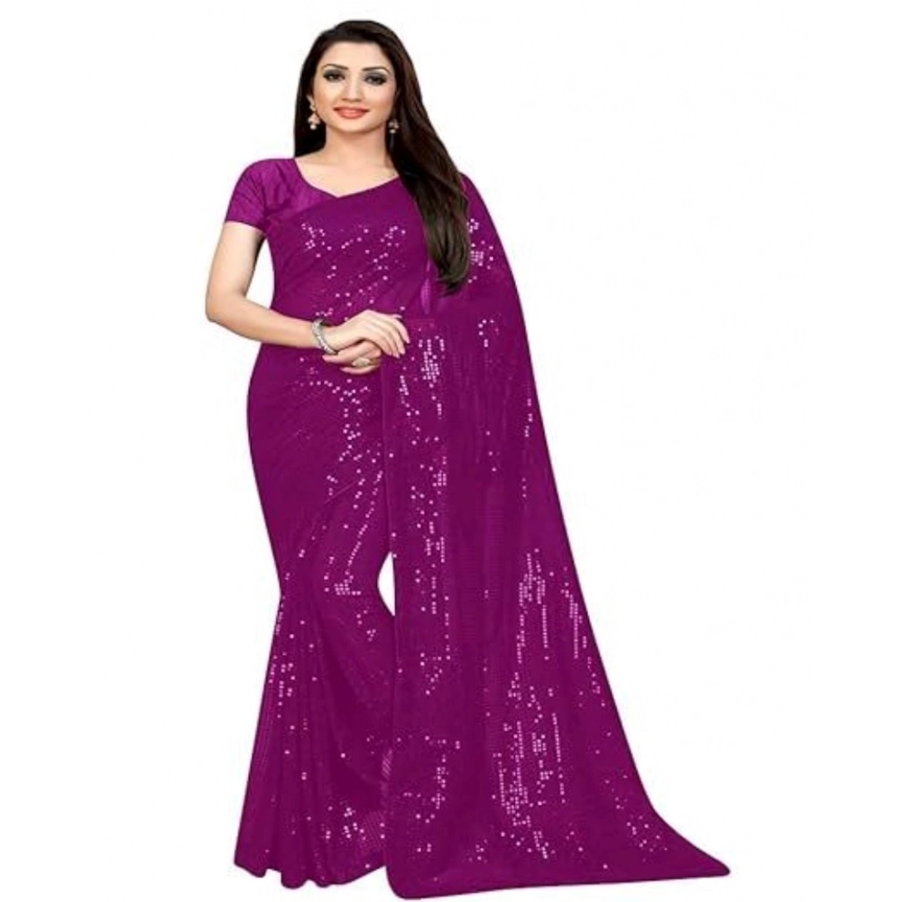 Spherevant Women's Georgette Embellished Sequnece Bollywood Saree With Unstitched Blouse 5.5Mtr (Purple)