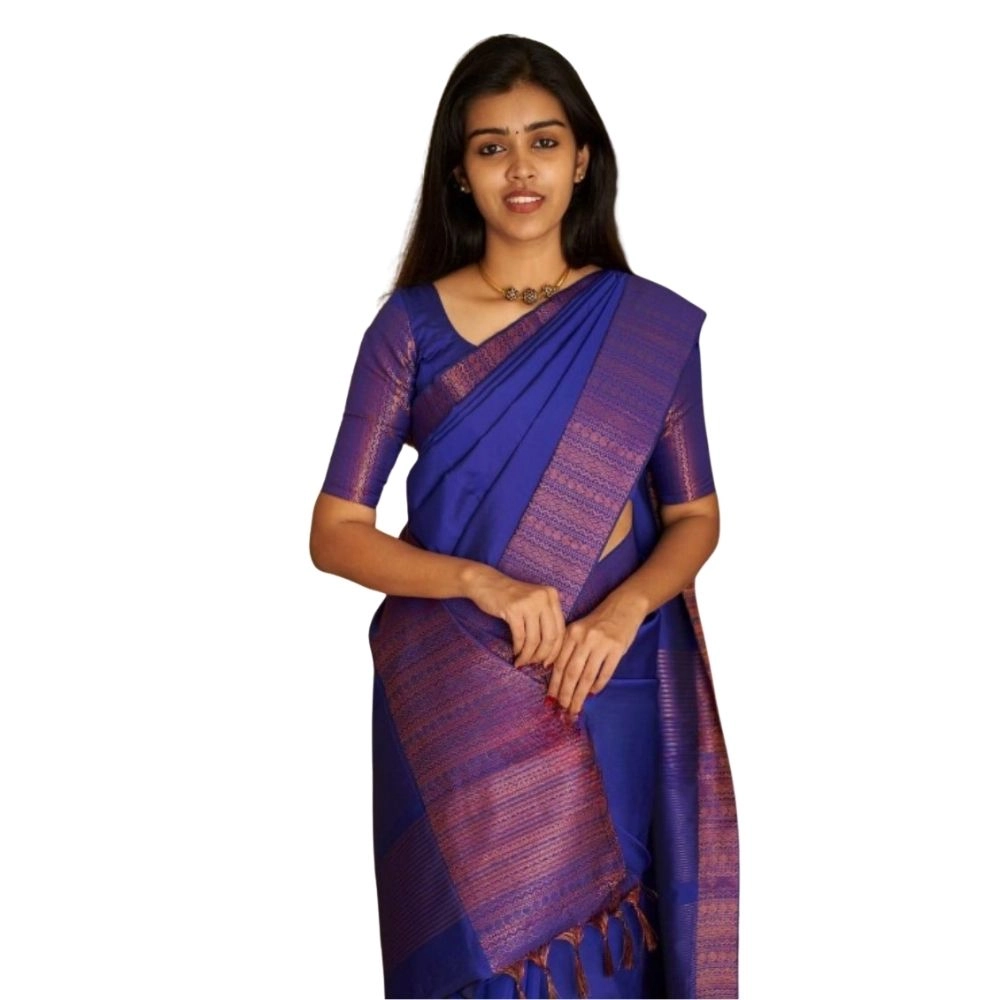 Spherevant Women's Silk Printed Saree With Unstitched Blouse 5.5Mtr (Blue)