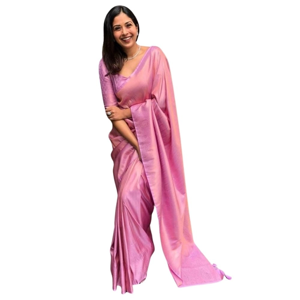 Spherevant Women's Silk Printed Saree With Unstitched Blouse 5.5Mtr (Pink)