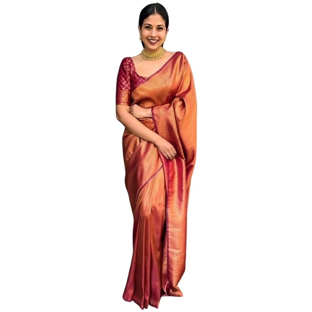 Spherevant Women's Silk Printed Saree With Unstitched Blouse 5.5Mtr (Maroon)