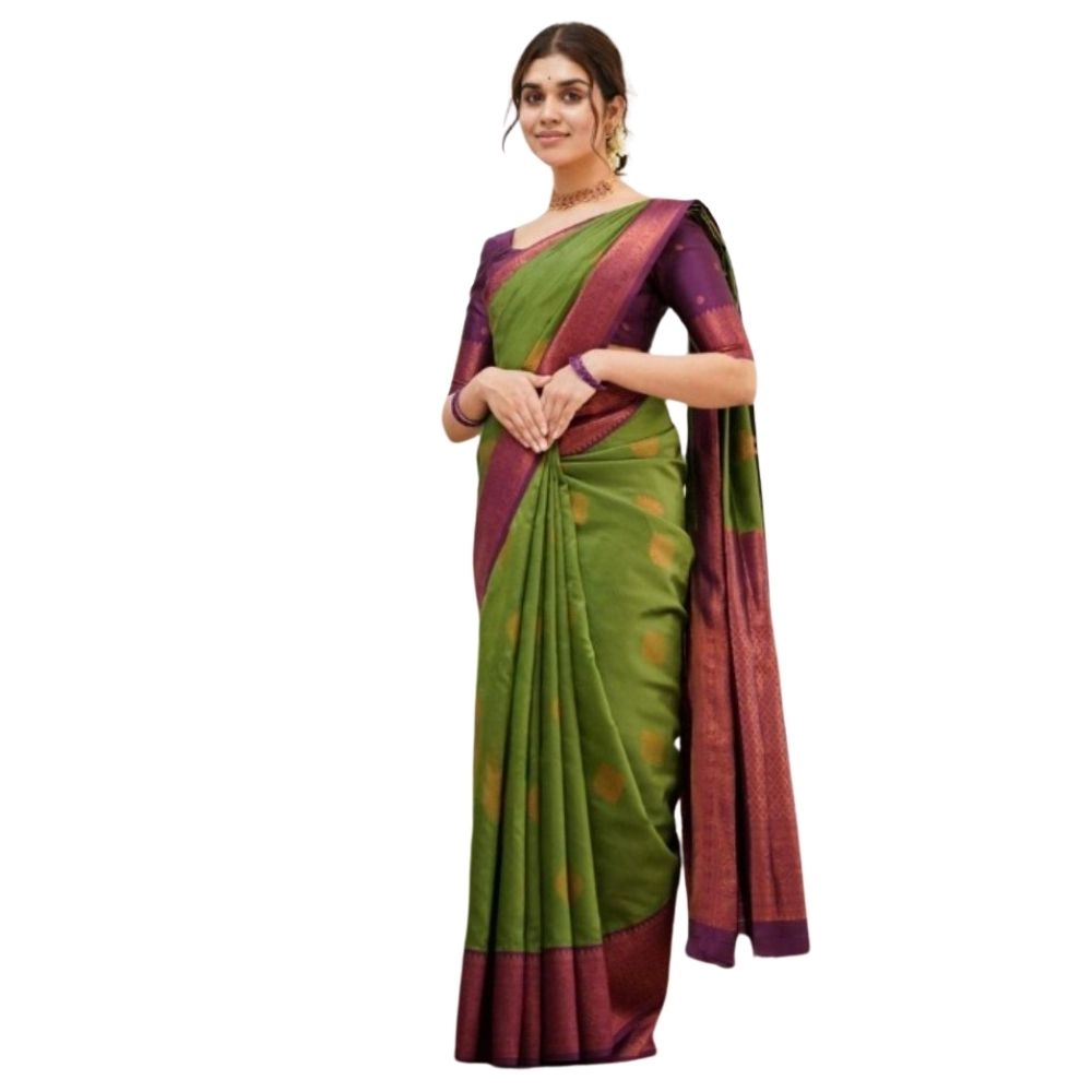 Spherevant Women's Silk Printed Saree With Unstitched Blouse 5.5Mtr (Green)