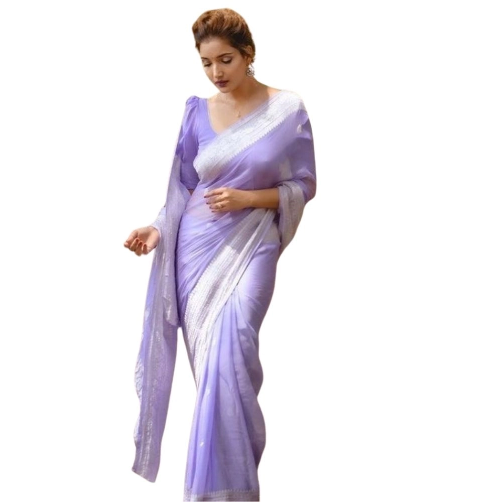 Spherevant Women's Cotton Printed Saree With Unstitched Blouse 5.5Mtr (Lavender)