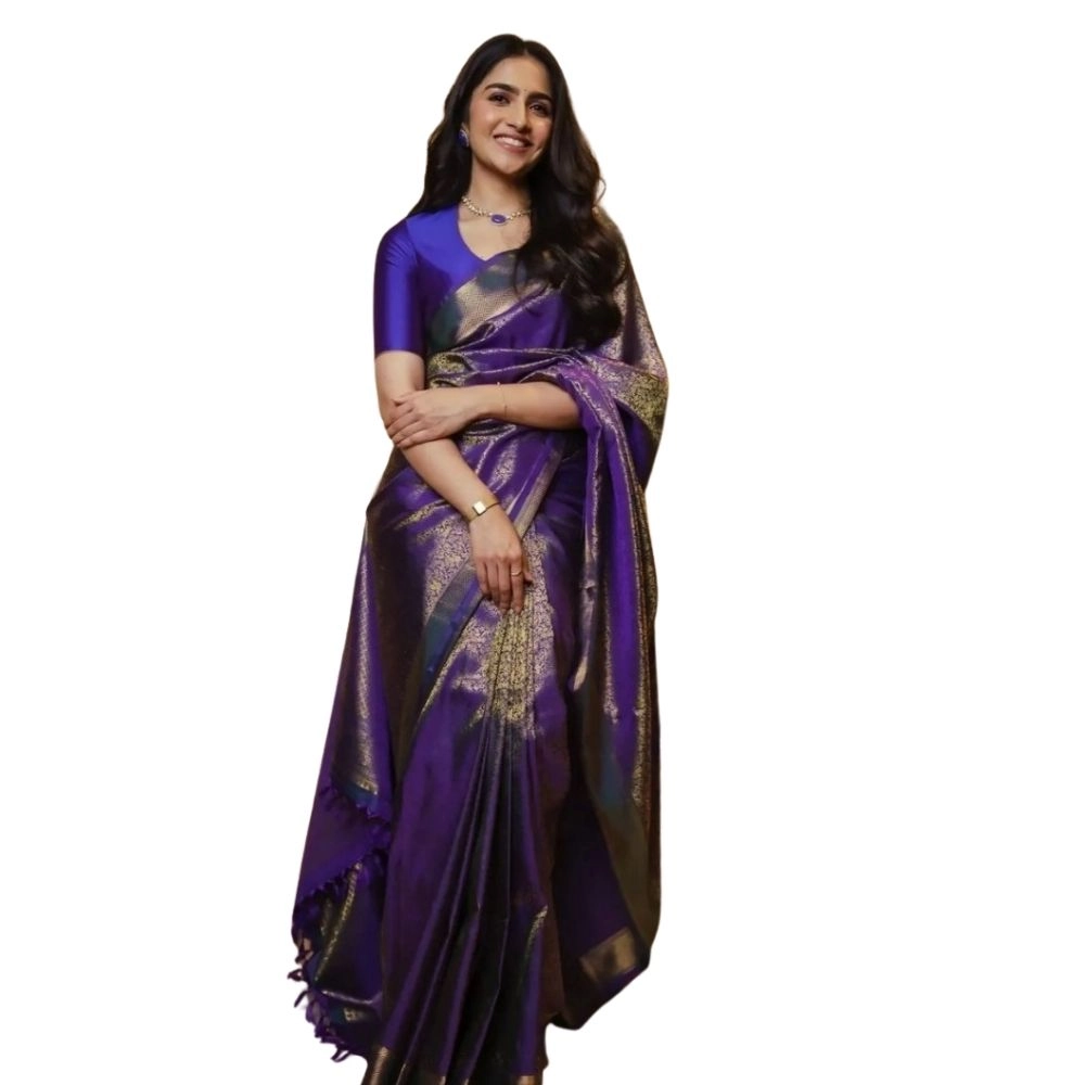 Spherevant Women's Silk Printed Saree With Unstitched Blouse 5.5Mtr (Purple)