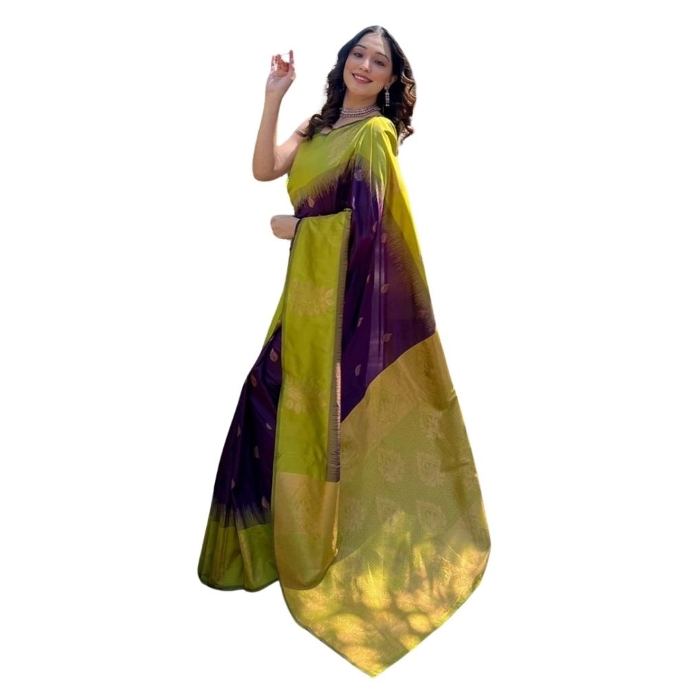Spherevant Women's Silk Printed Saree With Unstitched Blouse 5.5Mtr (Wine)