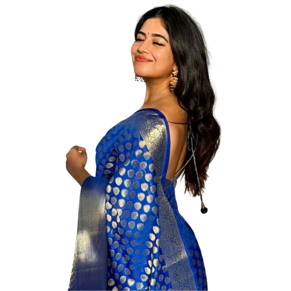 Spherevant Women's Silk Printed Saree With Unstitched Blouse 5.5Mtr (Royal Blue)