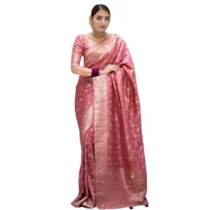 Spherevant Women's Silk Printed Saree With Unstitched Blouse 5.5Mtr (Peach)