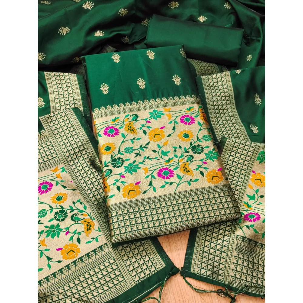 Spherevant Women's Banarasi Silk Printed Unstitched Salwar Suit Material With Dupatta (Bottle Green, 3Mtrs)