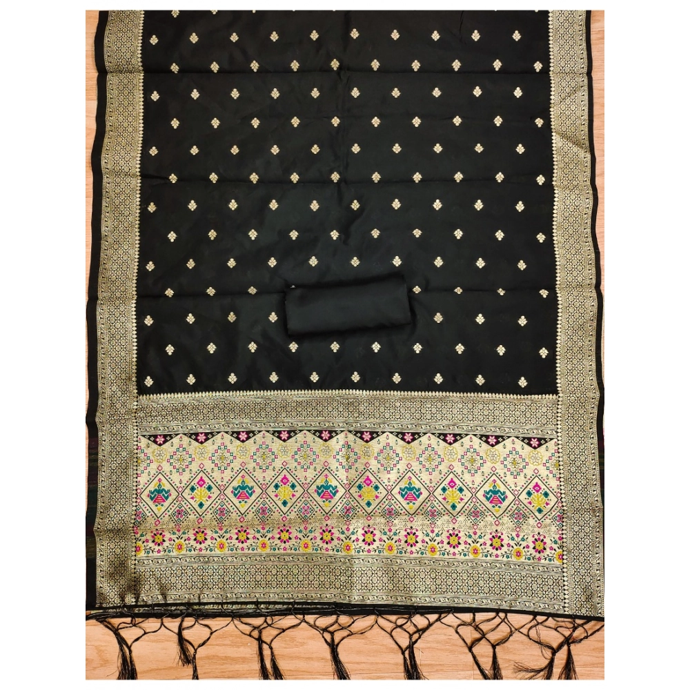 Spherevant Women's Banarasi Silk Printed Unstitched Salwar Suit Material With Dupatta (Black, 3Mtrs) - Image 4