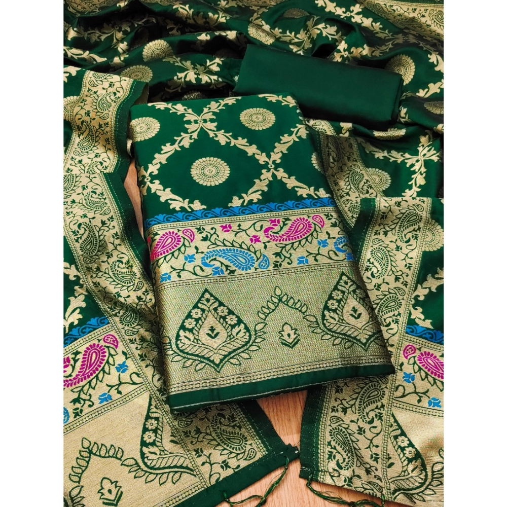 Spherevant Women's Banarasi Silk Printed Unstitched Salwar Suit Material With Dupatta (Bottle Green, 3Mtrs)